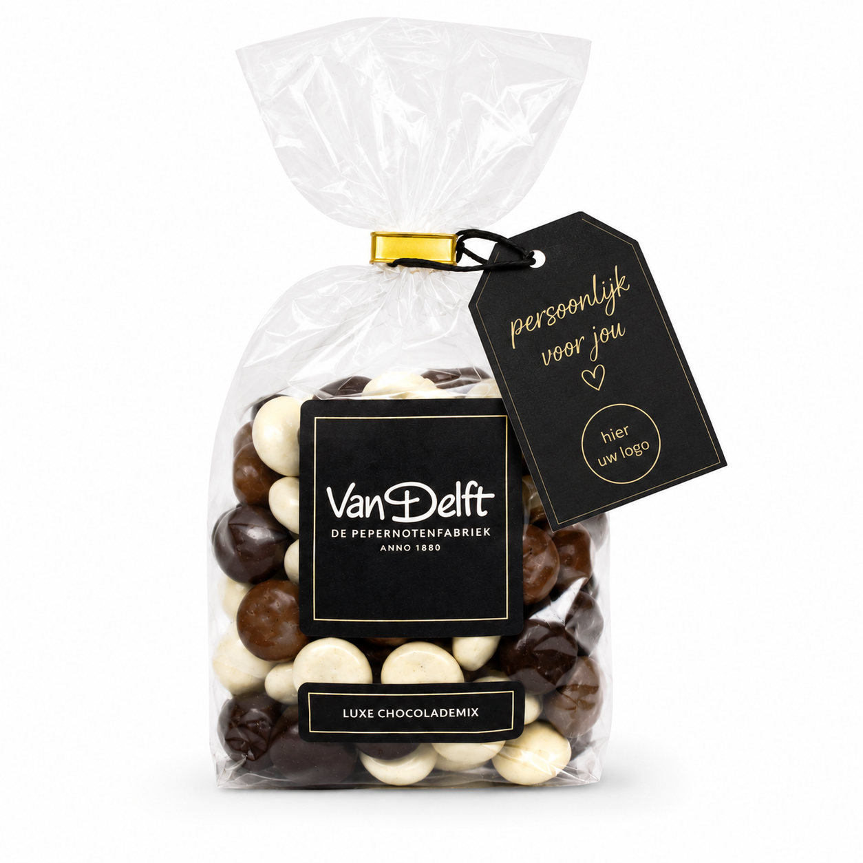 Geschenkzakje met 225 gram LUXE chocolade pepernoten - inclusief gepersonaliseerd kaartje 